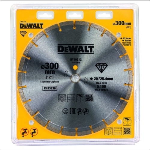 Алмазный круг сегментный универсальный DEWALT DT40212, 300 x 25.4, (кольцо 20 мм, в комплекте) фото 2