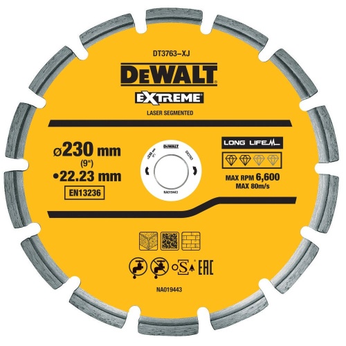 Алмазный круг сегментный по граниту DEWALT DT3763, 230 x 22.2 мм, h=8.5 фото 3 Алмазный круг сегментный по граниту DEWALT DT3763, 230 x 22.2 мм, h=8.5 фото 3