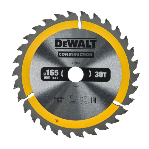 Диск пильный по дереву DEWALT CONSTRUCTION, 165х20х1.5 мм (DT1935-QZ) фото 2
