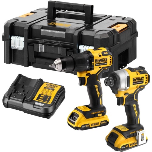 Аккумуляторный набор DEWALT DCK2062D2T, 18 В: ударная дрель-шуруповерт DCD709 + шуруповерт DCF809, с 2 АКБ 2 Ач и ЗУ, в кейсе TSTAK