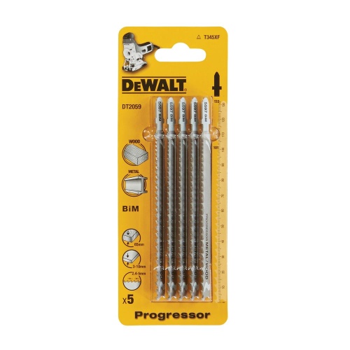 Пилка для лобзика DEWALT EXTREME DT2059, по дереву и металлу, BiM, Progressor. 132 x 101 x 2.4 - 5 мм, T345 XF, 5 шт.