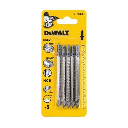 Пилка для лобзика по дереву из высокоуглеродистой стали DEWALT DT2053, HCS, 100 x 73 x 2.5 x 40 мм, T101BR, 5 шт.
