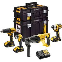 Акумуляторный набор DEWALT DCK440L3T, 18 В: дрель-шуруповерт + шуруповерт + перфоратор + фонарь, с 3 АКБ 3 Ач и ЗУ, в 2 кейсах (DCK440L3T-QW)