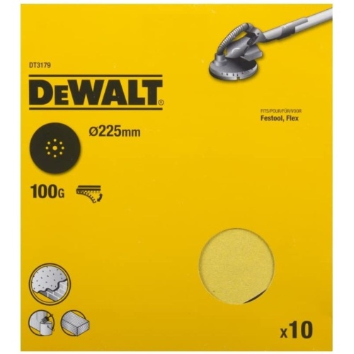 Шлифлисты DEWALT DT3179, 9 отверстий, 225 мм, 100G, 10 шт фото 2 Шлифлисты DEWALT DT3179, 9 отверстий, 225 мм, 100G, 10 шт фото 2