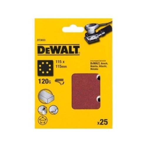 Шлифлисты перфорированные DEWALT DT3033, 115 x 115 мм, 120G, 25 шт.
