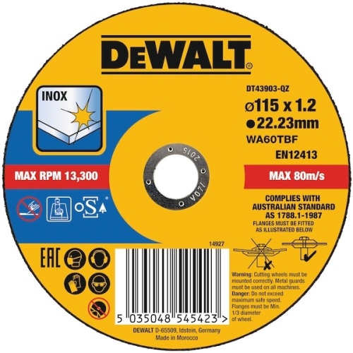 Круг отрезной по металлу EXTREME 115x22.2x1.2 мм Inox DEWALT DT43903 Круг отрезной по металлу EXTREME 115x22.2x1.2 мм Inox DEWALT DT43903