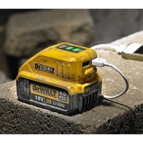 Зарядное устройство для мобильных устройств DEWALT, с 2 портами USB, 10.8-18 В, 1.5 А, (DCB090-XJ) фото 5