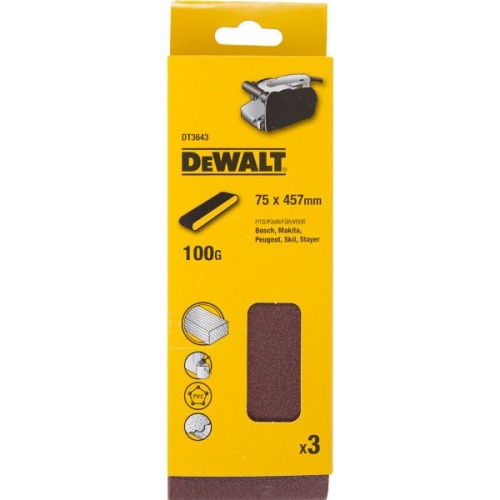 Лента шлифовальная DEWALT DT3643-QZ P100 75х457 мм 3 штуки