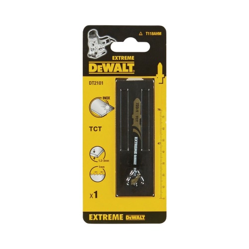 Пилка для лобзика DEWALT EXTREME DT2101, INOX HM Карбид-вольфрамовые зубья, (НМ). 76 x 47 x 1 x 3 мм, T118AHM, 1 шт. Пилка для лобзика DEWALT EXTREME DT2101, INOX HM Карбид-вольфрамовые зубья, (НМ). 76 x 47 x 1 x 3 мм, T118AHM, 1 шт.