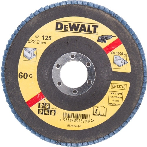 Лепестковый круг DEWALT EXTREME DT3309, 125 x 22.2 мм, 60G, тип 27 Лепестковый круг DEWALT EXTREME DT3309, 125 x 22.2 мм, 60G, тип 27