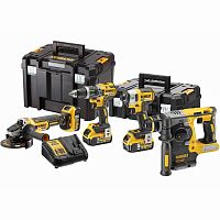 Аккумуляторный набор DEWALT DCK422P3T: дрель-шуруповерт + шуруповерт + УШМ + перфоратор, с 3 АКБ 5 Ач и ЗУ, в 2 кейсах TSTAK (DCK422P3T-QW)