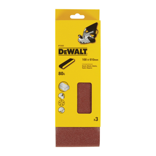 Лента шлифовальная DEWALT DT3322-QZ P80 100х610 мм 3 штуки