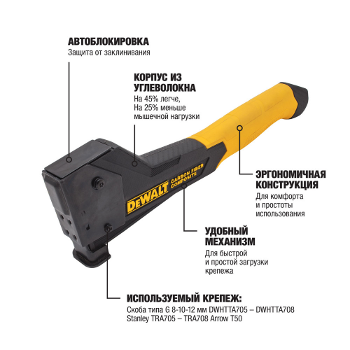 Степлер ударный DEWALT DWHT75900-0 с корпусом из углеволокна фото 5 Степлер ударный DEWALT DWHT75900-0 с корпусом из углеволокна фото 5