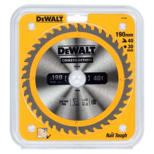 Диск пильный по дереву DEWALT CONSTRUCTION, 190х30х1.7 мм (DT1945-QZ) Диск пильный по дереву DEWALT CONSTRUCTION, 190х30х1.7 мм (DT1945-QZ)