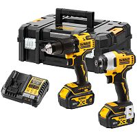 Аккумуляторный набор DEWALT DCK2062M2T, 18 В: ударная дрель-шуруповерт + ударный шуруповерт, с 2 АКБ 4 Ач и ЗУ, в кейсе TSTAK (DCK2062M2T-QW)