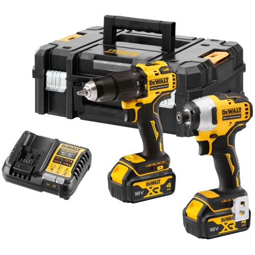 Аккумуляторный набор DEWALT DCK2062M2T, 18 В: ударная дрель-шуруповерт + ударный шуруповерт, с 2 АКБ 4 Ач и ЗУ, в кейсе TSTAK (DCK2062M2T-QW)