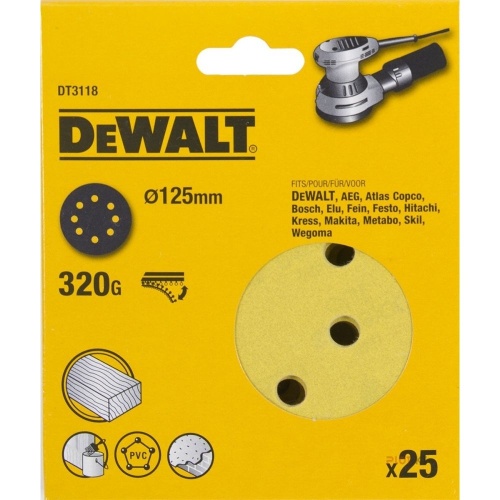 Шлифовальные круги DEWALT DT3101, 125 мм, 8 отверстий, 40G, 10 шт.