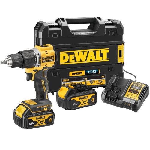 Аккумуляторная ударная дрель-шуруповерт DEWALT DCD100YM2T, 18 В, 1650 об/мин, 28050 уд/мин, с 2 АКБ 4 Ач и ЗУ, в кейсе TSTAK (DCD100YM2T-QW)