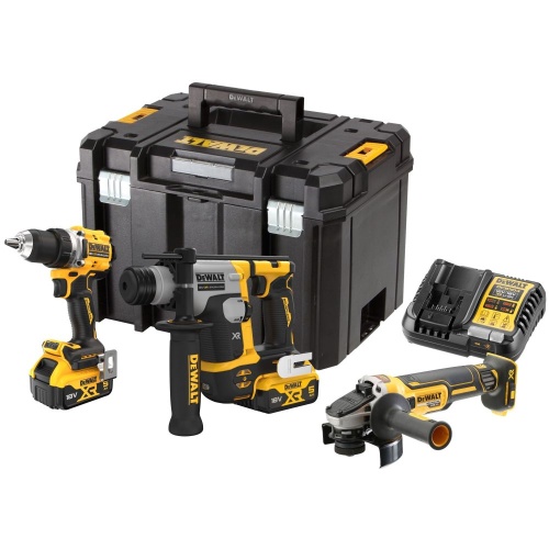 Аккумуляторный набор DEWALT DCK355P2T: дрель-шуруповерт DCD800 (DCD805) + перфоратор DCH172 + УШМ DCG405, 2 АКБ 5 Ач и ЗУ, в кейсе TSTAK (DCK355P2T-QW)