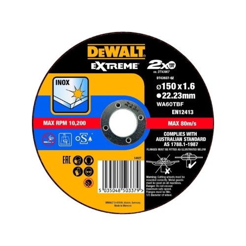 Круг отрезной по металлу EXTREME 150x22.2x1.6мм тип 41 DEWALT DT43937 Круг отрезной по металлу EXTREME 150x22.2x1.6мм тип 41 DEWALT DT43937