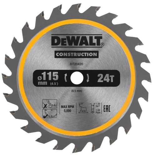 Диск пильный по дереву DEWALT CONSTRUCTION, 115х9.5х1.5 мм (DT20420-QZ) фото 6