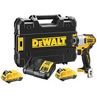 Аккумуляторный бесщеточный ударный шуруповерт DEWALT, 12 В, 163 Нм, 3600 уд/мин, 2850 об/мин, c 2 АКБ 2 Ач и ЗУ, в кейсе TSTAK, (DCF801D2-QW)