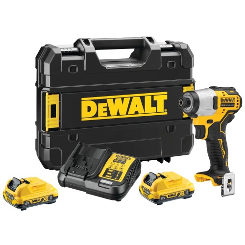 Аккумуляторный бесщеточный ударный шуруповерт DEWALT, 12 В, 163 Нм, 3600 уд/мин, 2850 об/мин, c 2 АКБ 2 Ач и ЗУ, в кейсе TSTAK, (DCF801D2-QW)