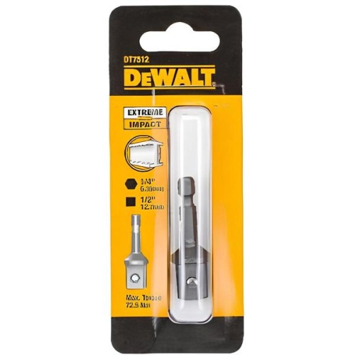 Адаптер для ударного гайковерта внутренний шестигранник DEWALT DT7512-QZ, 1/4 дюйма, – внешний квадрат 1/2 дюйма Адаптер для ударного гайковерта внутренний шестигранник DEWALT DT7512-QZ, 1/4 дюйма, – внешний квадрат 1/2 дюйма