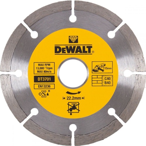 Алмазный круг сегментный универсальный 115 x 22.2 мм, h=7 DEWALT DT3701-QZ Алмазный круг сегментный универсальный 115 x 22.2 мм, h=7 DEWALT DT3701-QZ
