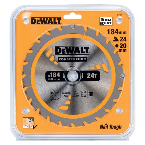 Пильный диск DEWALT CONSTRUCTION DT1951, 184/20 мм. Пильный диск DEWALT CONSTRUCTION DT1951, 184/20 мм.