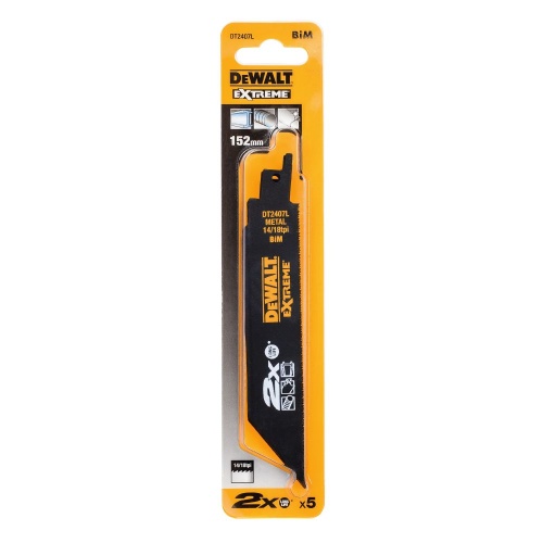 Полотно DEWALT DT2407L, по металлу для сабельных пил биметаллическое, BiM, 152 x 1.4-1.8 мм, S936BEF, 5 шт. Полотно DEWALT DT2407L, по металлу для сабельных пил биметаллическое, BiM, 152 x 1.4-1.8 мм, S936BEF, 5 шт.
