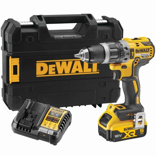 Аккумуляторная ударная дрель-шуруповерт DEWALT DCD796P1T, 18 В, 2000 об/мин, 34000 уд/мин, с АКБ 5 Ач и ЗУ, в кейсе TSTAK (DCD796P1NT-XJ)