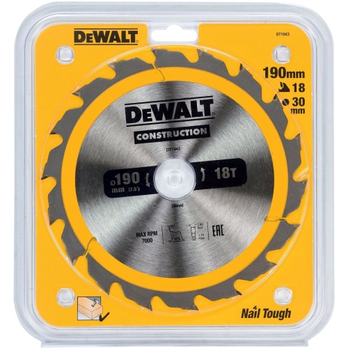 Диск пильный по дереву DEWALT CONSTRUCTION, 190х30х1.7 мм (DT1943-QZ) Диск пильный по дереву DEWALT CONSTRUCTION, 190х30х1.7 мм (DT1943-QZ)