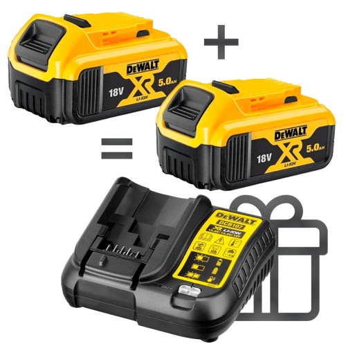Акционный набор DEWALT: 2 АКБ DCB184, Li-Ion, 18 В, 5 Ач. + З/У DCB107, 12/14.4/18 В, 1.25 A (DCB107-XJ) в ПОДАРОК