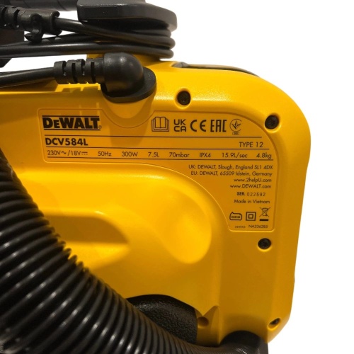 Аккумуляторный строительный пылесос DEWALT DCV584L, с возможностью работы от сети, 14.4/18 В, 7.5 л, без АКБ и ЗУ (DCV584L-QW) фото 5 Аккумуляторный строительный пылесос DEWALT DCV584L, с возможностью работы от сети, 14.4/18 В, 7.5 л, без АКБ и ЗУ (DCV584L-QW) фото 5
