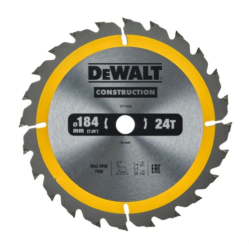 Диск пильный по дереву DEWALT CONSTRUCTION, 184х16х1.2 мм (DT1939-QZ) фото 2