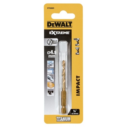 Сверло DEWALT DT50005 по металлу Impact TITANIUM Drill Bit 4.5 мм фото 2 Сверло DEWALT DT50005 по металлу Impact TITANIUM Drill Bit 4.5 мм фото 2
