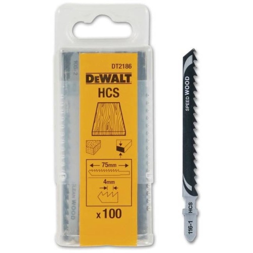 Пилка для лобзика DEWALT DT2186, по дереву из высокоуглеродистой стали, HCS, 100 x 68 x 4.0 x 60 мм, T144D, 100 шт.