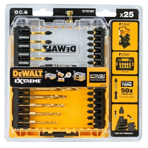 Набор бит, насадок и сверл DEWALT FLEXTORQ DT70749T, 25 предметов (DT70749T-QZ)