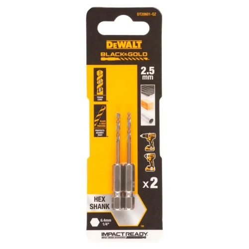 Сверло по металлу DEWALT EXTREME IMPACT Black&Gold 2.5х60мм 2шт.