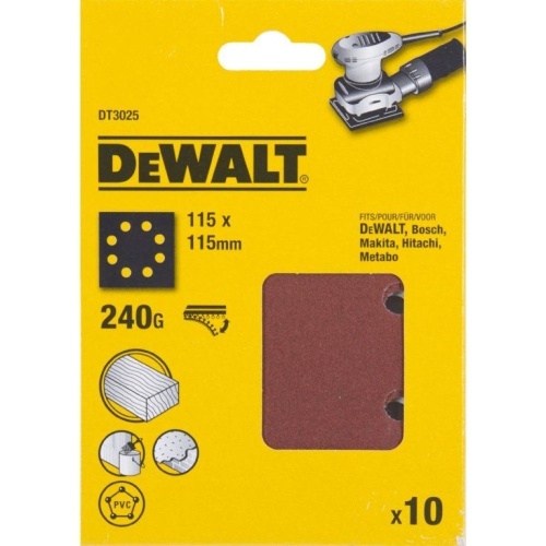 Шлифлисты перфорированные DEWALT DT3025, 115 x 115 мм, 240G, 10 шт.