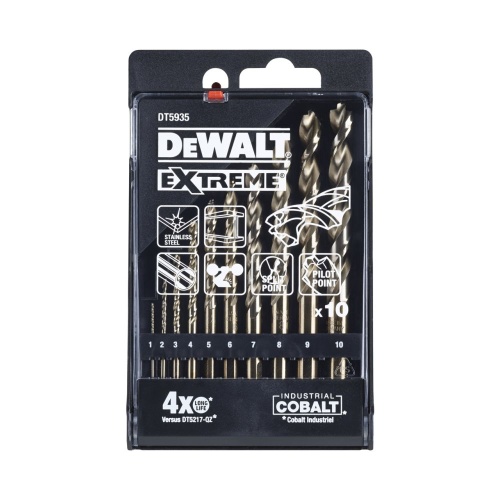 Набор сверл DEWALT COBALT INDUSTRIAL DT5935, по металлу 5% EX HSS-CO в пластиковой кассете 1 - 10 мм, 10 шт. (DT5935-QZ)
