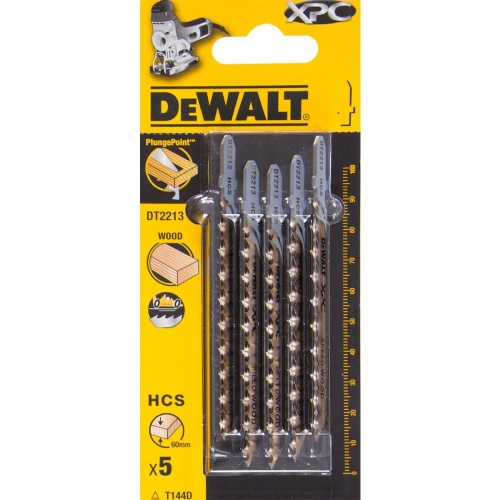 Пилка для лобзика DEWALT EXTREME PRECISION CUT DT2213, по дереву из высокоуглеродистой стали, HCS, 100 x 75 x 4.2 x 60 мм, T144D, 5 шт. Пилка для лобзика DEWALT EXTREME PRECISION CUT DT2213, по дереву из высокоуглеродистой стали, HCS, 100 x 75 x 4.2 x 60 мм, T144D, 5 шт.