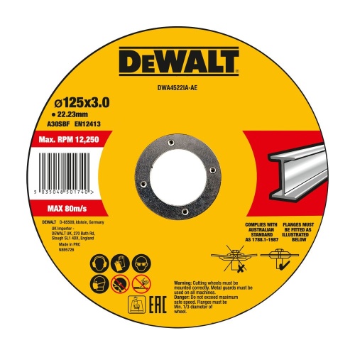 Круг отрезной DEWALT INDUSTRIAL DWA4522IA, по металлу, 125 x 22.2 x 3 мм, тип 27 Круг отрезной DEWALT INDUSTRIAL DWA4522IA, по металлу, 125 x 22.2 x 3 мм, тип 27