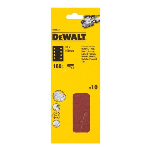 Шлифлисты перфорированные DEWALT DT8623, 93 x 190 мм, 180G, 10 шт. Шлифлисты перфорированные DEWALT DT8623, 93 x 190 мм, 180G, 10 шт.
