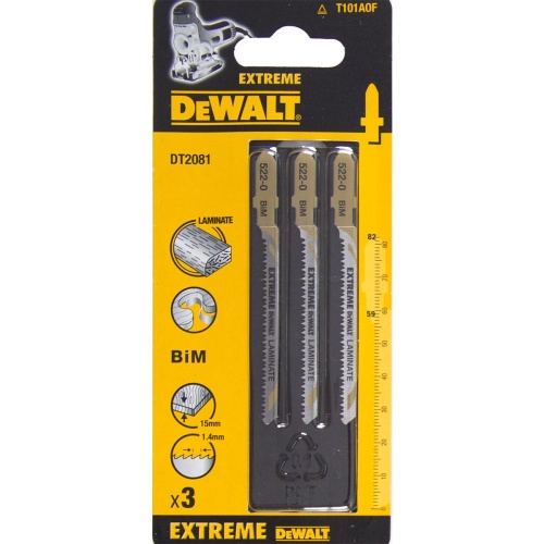 Пилка для лобзика DEWALT DT2081, по ламинату, BiM, 82 x 59 x 1.4 x 15 мм, T101AOF, 3 шт. Пилка для лобзика DEWALT DT2081, по ламинату, BiM, 82 x 59 x 1.4 x 15 мм, T101AOF, 3 шт.