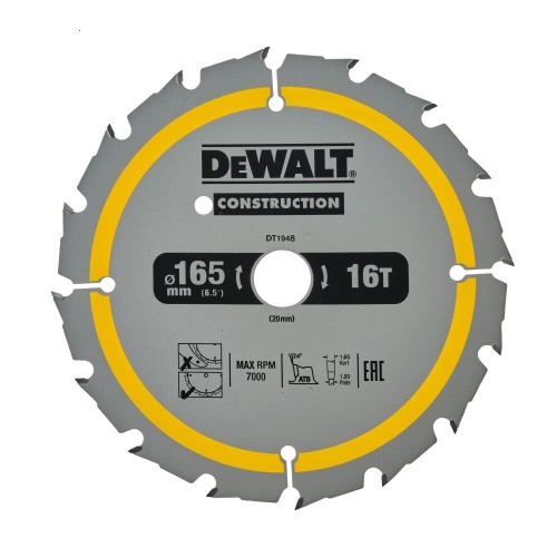 Диск пильный по дереву DEWALT CONSTRUCTION, 165х20х1 мм (DT1948-QZ) фото 2
