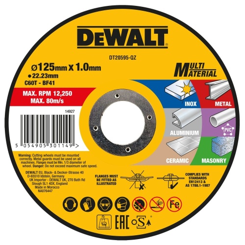 Отрезной диск DEWALT DT20595, по мультиматериалу, 125х22.23х1 мм (DT20595-QZ)
