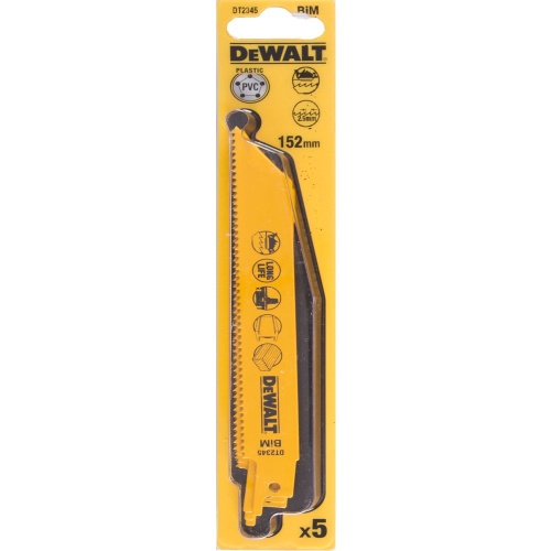 Полотно DEWALT DT2345, универсальное для сабельных пил биметаллическое 152 x 2.5 мм, S922HF, 5 шт.