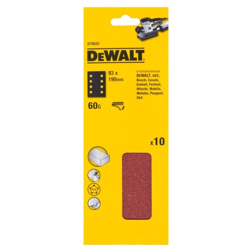 Шлифлисты перфорированные DEWALT DT8620, 93 x 190 мм, 60G, 10 шт.